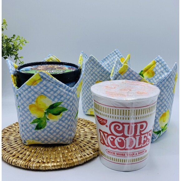 Microwave Bowl Cozy Reversible, Lemons On Blue Gingham, 3 Piece Set - Picture 6 of 9